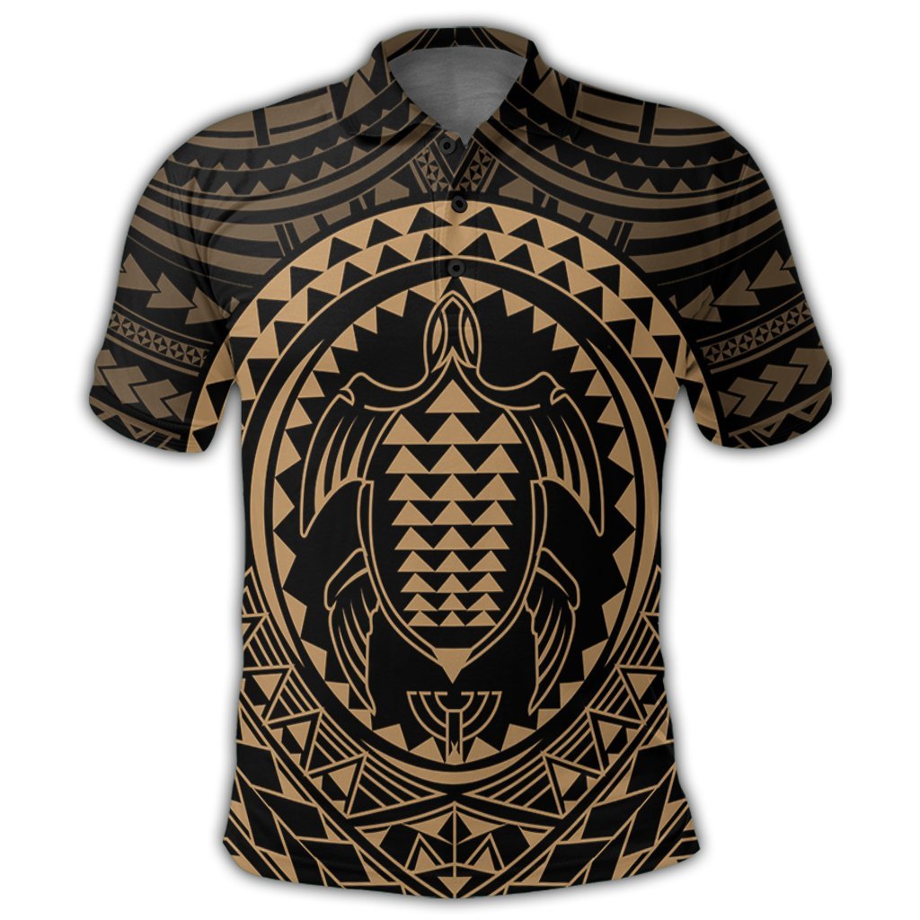 Hawaiian Kakau Honu Arc Polynesian Gold Polo Shirt - Polynesian Pride