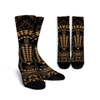 Hawaiian Kakau Honu Arc Polynesian Gold Crew Socks - AH Crew Socks White - Polynesian Pride
