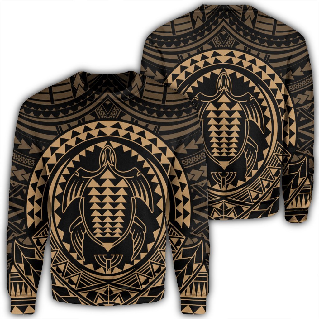 Hawaiian Kakau Honu Arc Polynesian Gold Sweatshirt - AH Unisex Black - Polynesian Pride