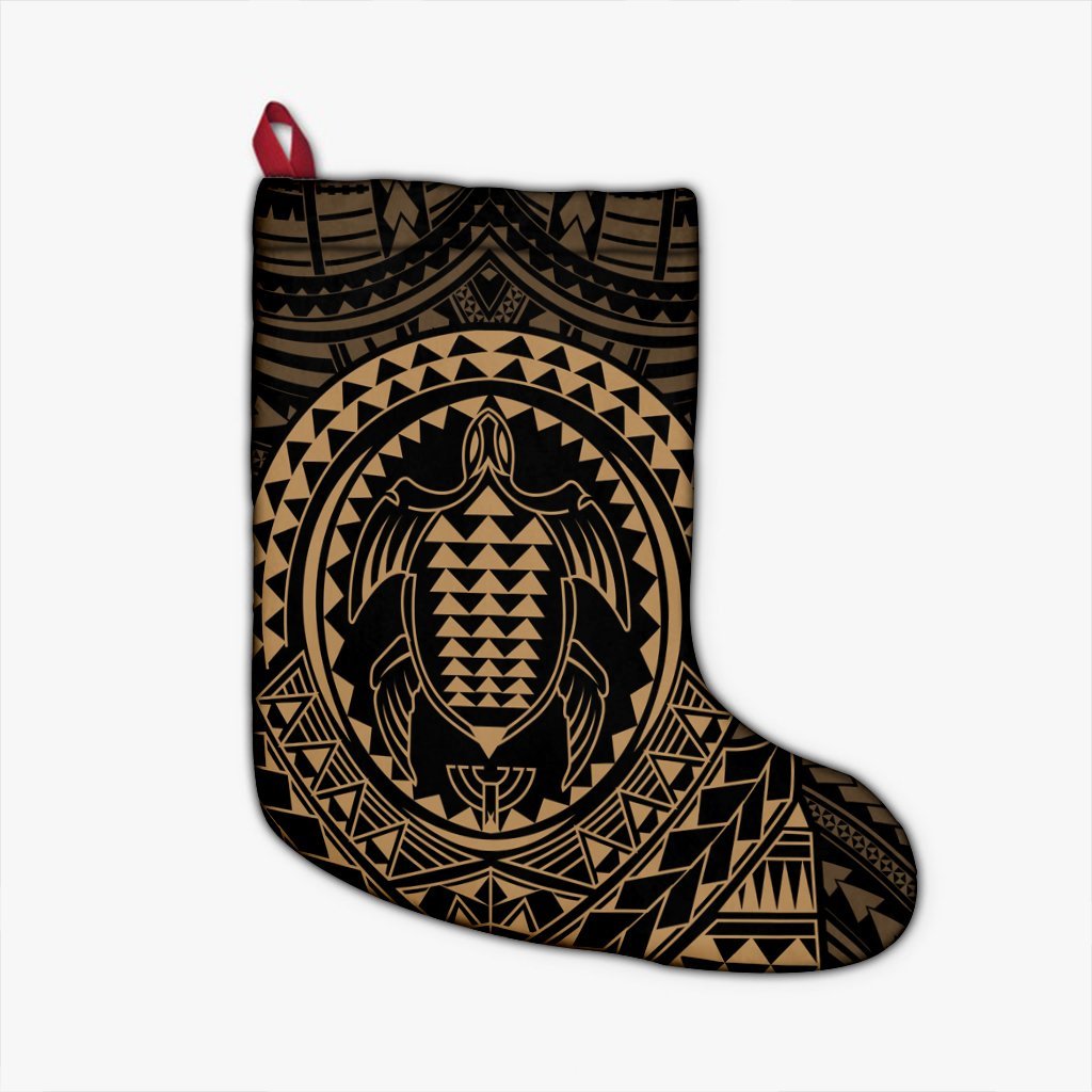 Hawaiian Kakau Honu Arc Polynesian Gold Christmas Stocking - AH Christmas Stocking 26 X 42 cm Black - Polynesian Pride