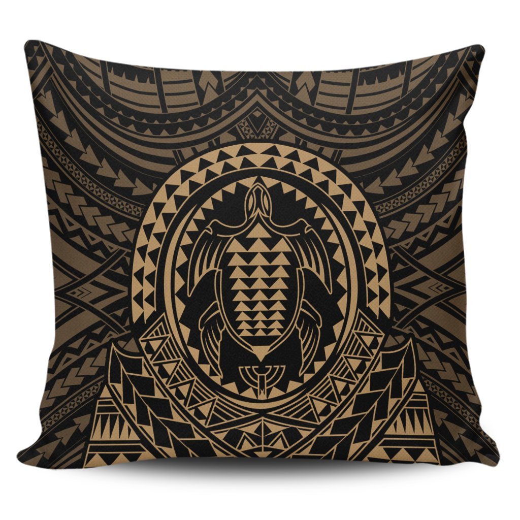 Hawaiian Kakau Honu Arc Polynesian Gold Pillow Covers - AH Pillow Covers Black - Polynesian Pride