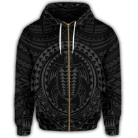 Hawaiian Kakau Honu Arc Polynesian Gray Zip Hoodie - Polynesian Pride