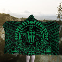 Hawaiian Kakau Honu Arc Polynesian Green Hooded Blanket - AH - Polynesian Pride