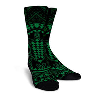 Hawaiian Kakau Honu Arc Polynesian Green Crew Socks - AH - Polynesian Pride