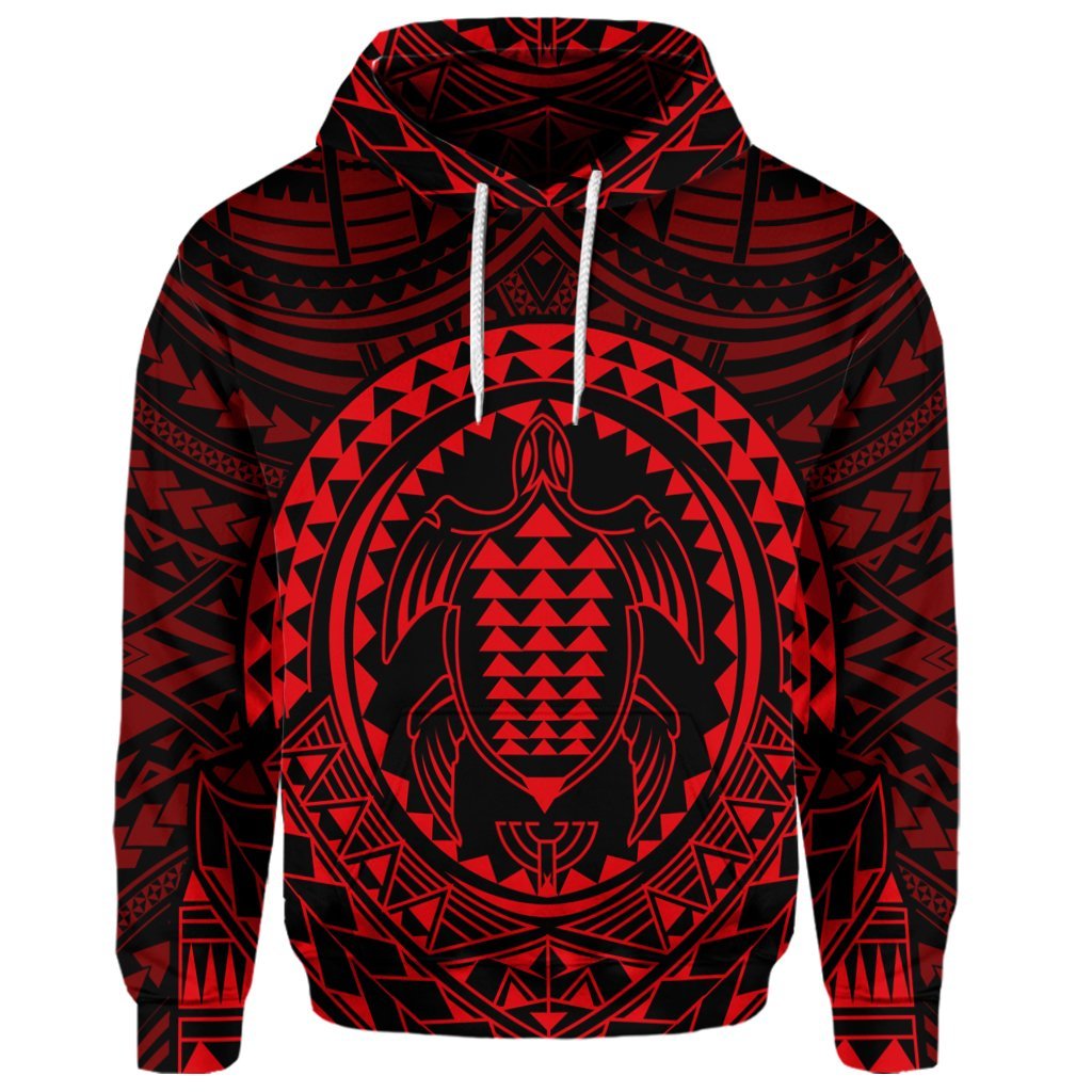 Custom Hawaiian Kakau Honu Arc Polynesian Red Hoodie - Polynesian Pride