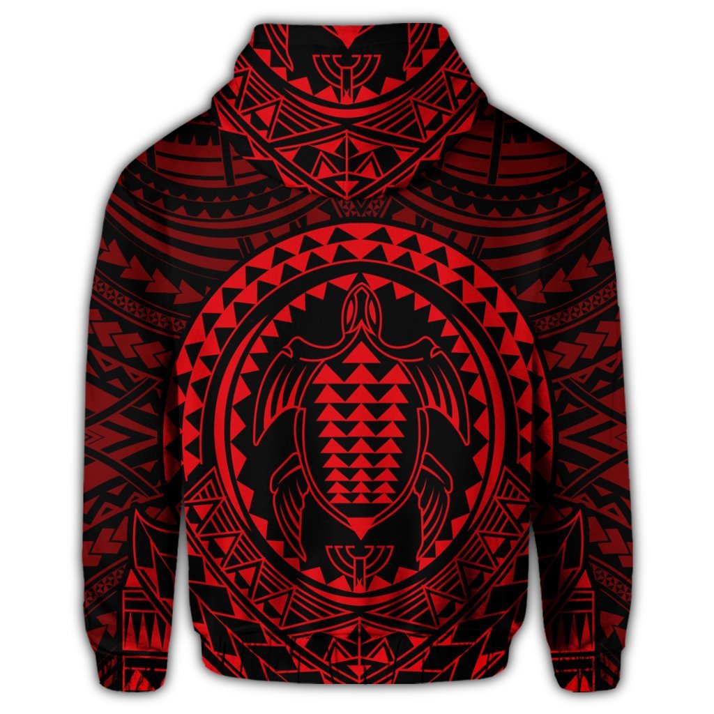 Hawaiian Kakau Honu Arc Polynesian Red Zip Hoodie - Polynesian Pride