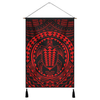 Hawaiian Kakau Honu Arc Polynesian Red Hanging Poster - AH Hanging Poster Cotton And Linen - Polynesian Pride
