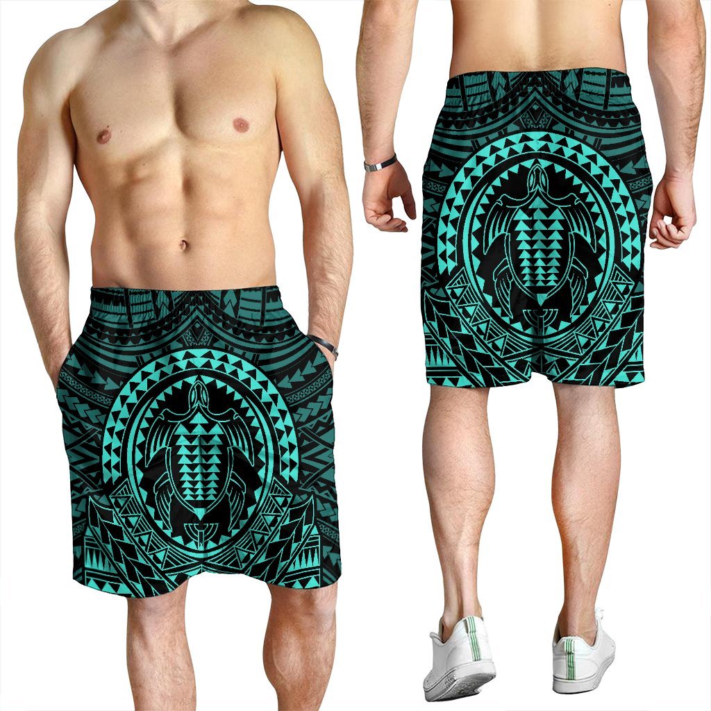 Hawaiian Kakau Honu Arc Polynesian Turquoise Men's Shorts - AH - Polynesian Pride