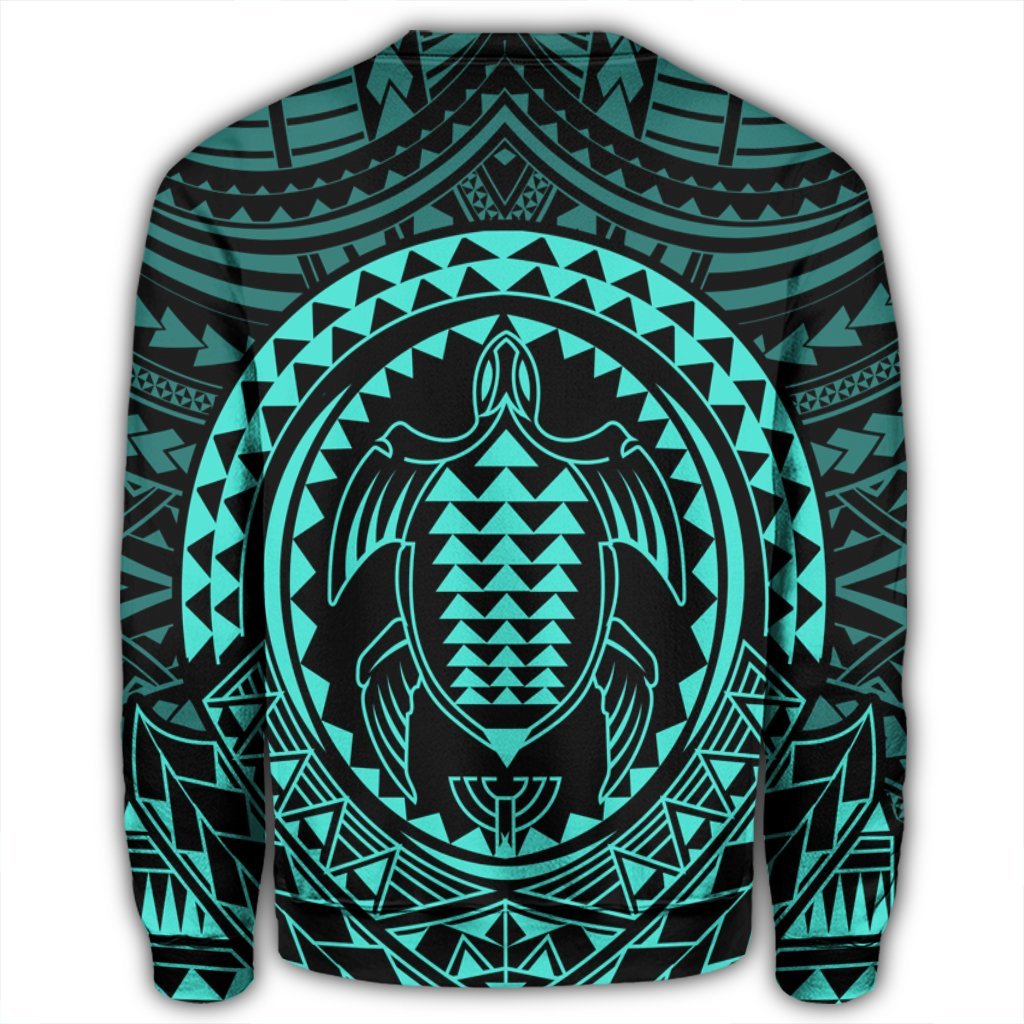 Hawaiian Kakau Honu Arc Polynesian Turquoise Sweatshirt - AH - Polynesian Pride