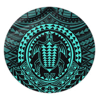 Hawaiian Kakau Honu Arc Polynesian Turquoise Round Carpet - AH Round Carpet Luxurious Plush - Polynesian Pride