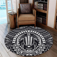 Hawaiian Kakau Honu Arc Polynesian White Round Carpet - AH - Polynesian Pride