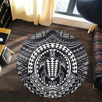 Hawaiian Kakau Honu Arc Polynesian White Round Carpet - AH - Polynesian Pride