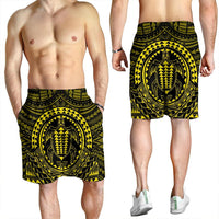 Hawaiian Kakau Honu Arc Polynesian Yellow Men's Shorts - AH - Polynesian Pride