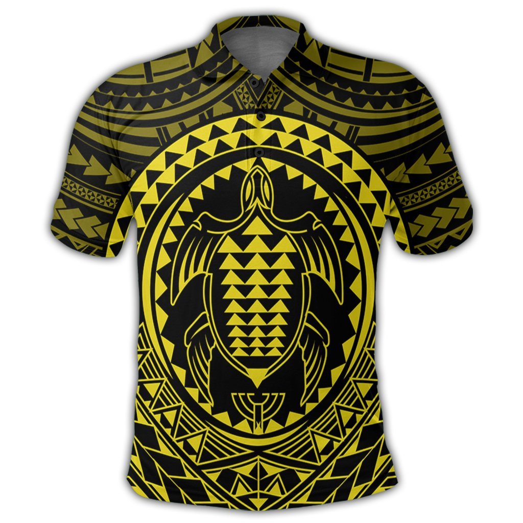 Hawaiian Kakau Honu Arc Polynesian Yellow Polo Shirt - Polynesian Pride