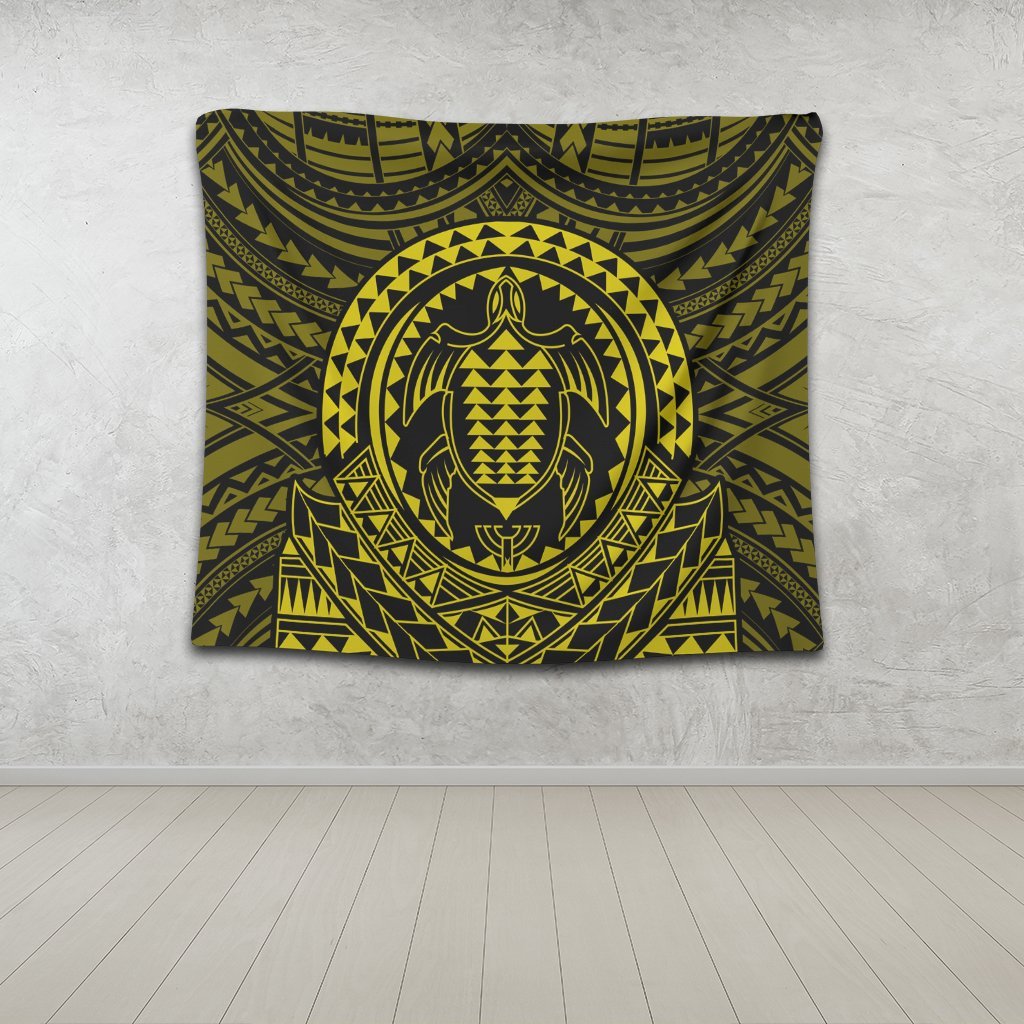 Hawaiian Kakau Honu Arc Polynesian Yellow Tapestry - AH - Polynesian Pride