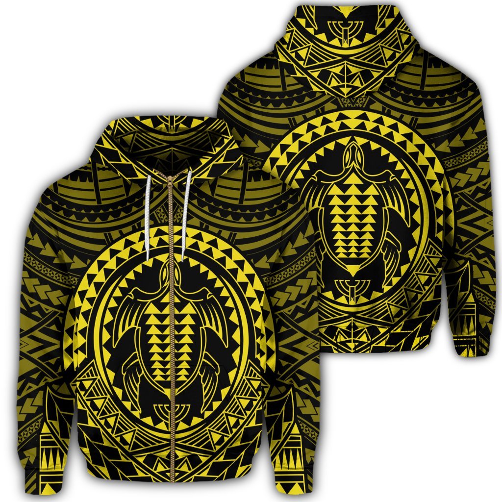 Hawaiian Kakau Honu Arc Polynesian Yellow Zip Hoodie Unisex Art - Polynesian Pride