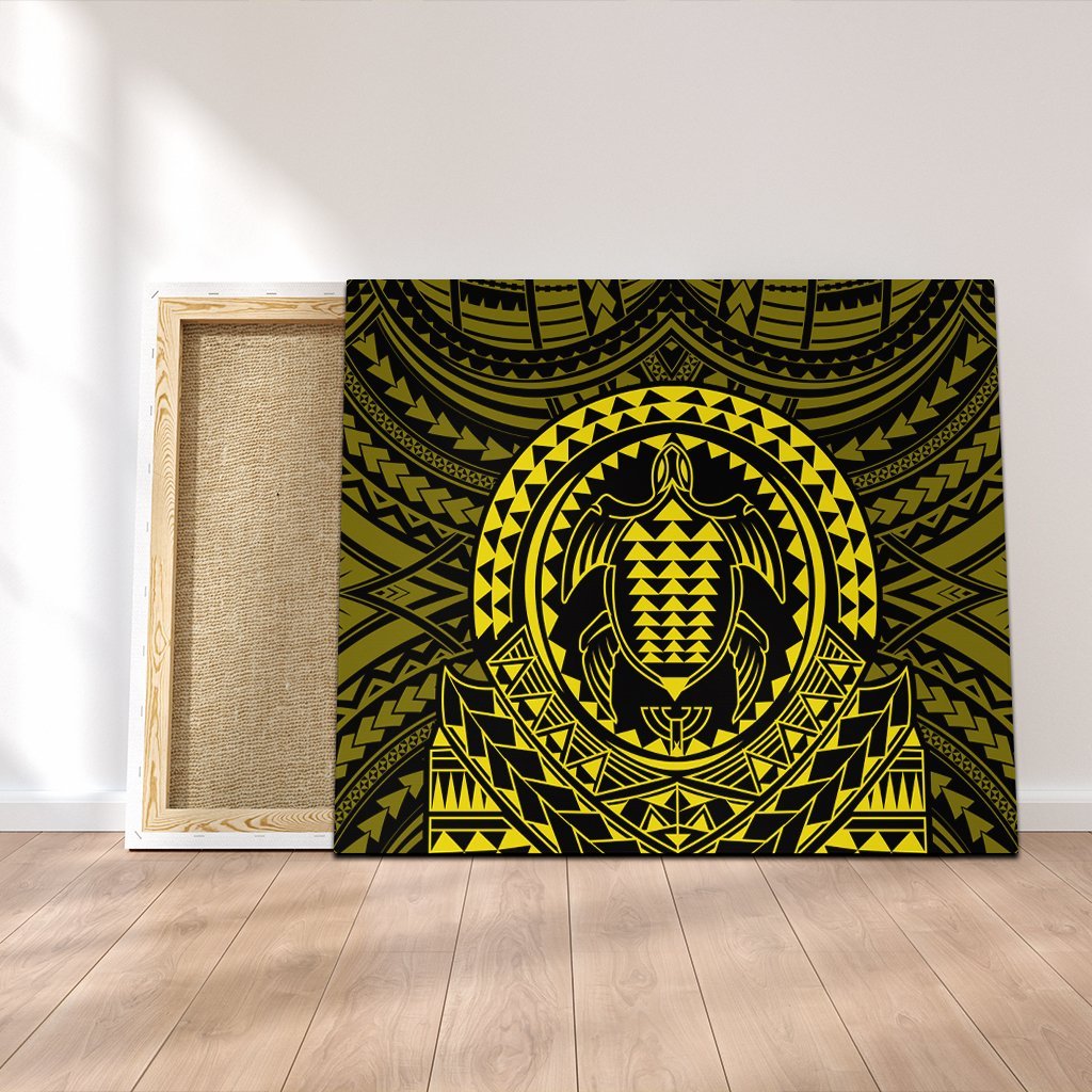 Hawaiian Kakau Honu Arc Polynesian Yellow Canvas - AH Canvas Poly-cotton - Polynesian Pride