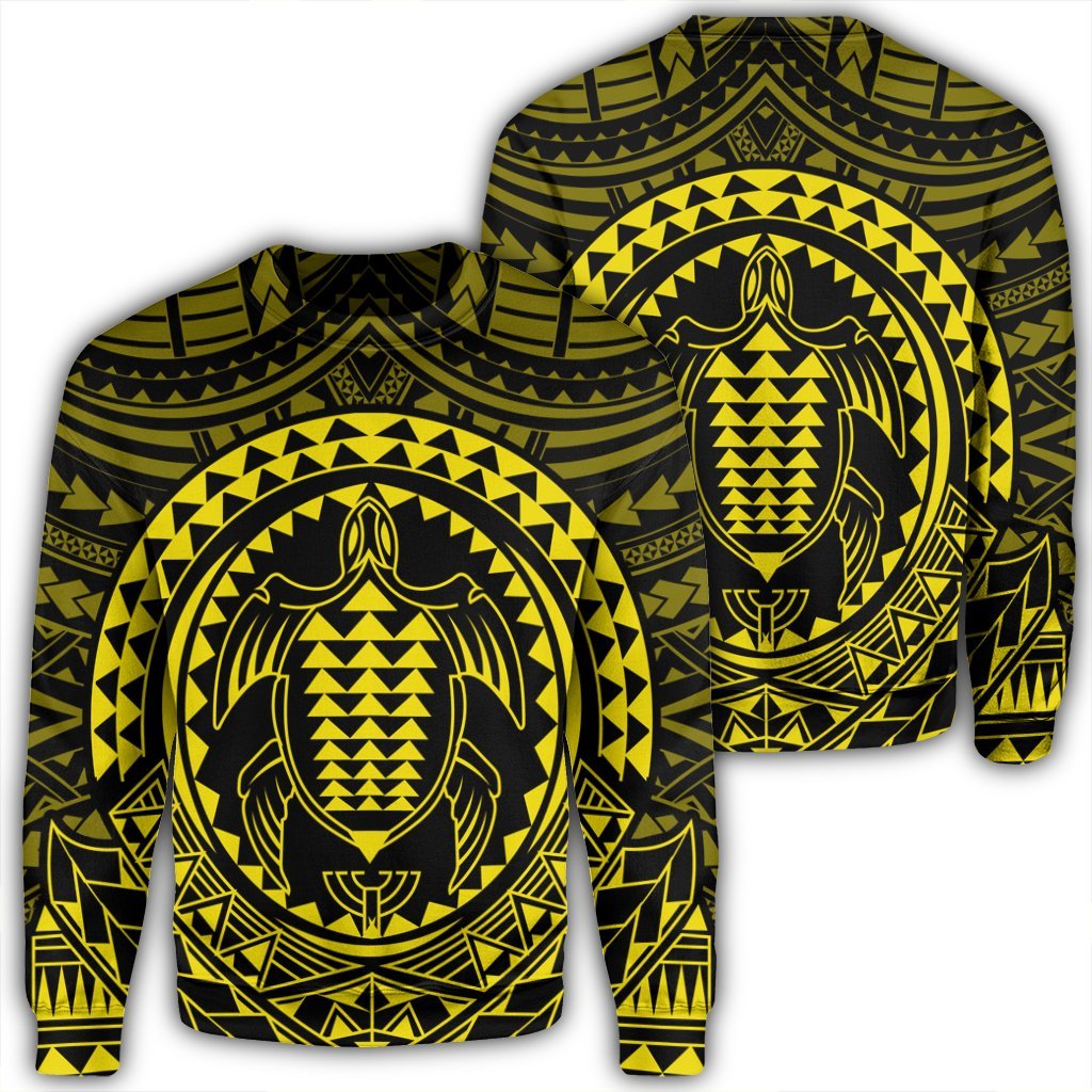 Hawaiian Kakau Honu Arc Polynesian Yellow Sweatshirt - AH Unisex Black - Polynesian Pride