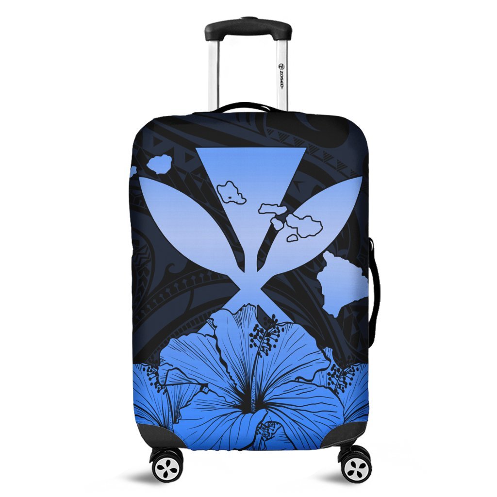 Hawaiian Kanaka Luggage Covers Hibiscus Polynesian Love - Blue - AH Black - Polynesian Pride