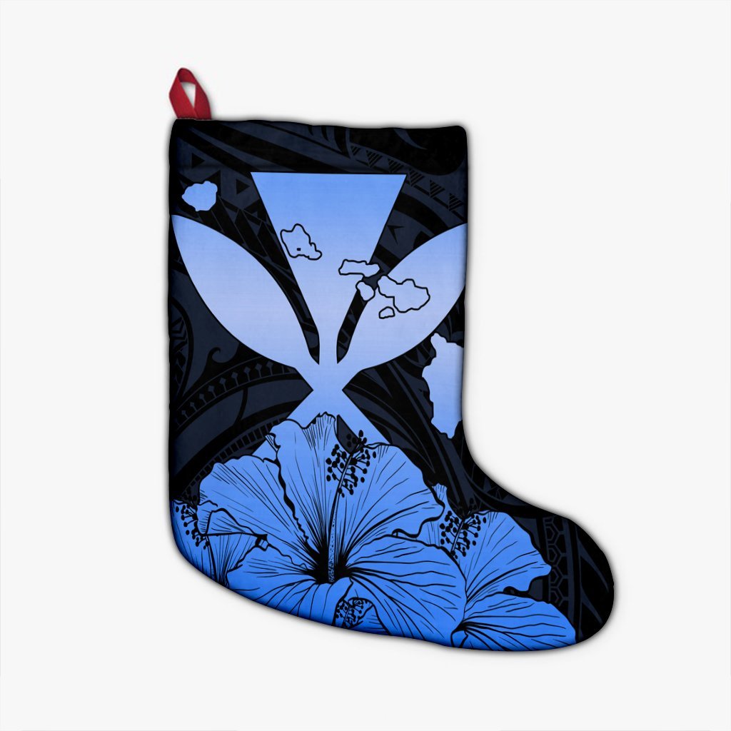 Hawaiian Kanaka Christmas Stocking Hibiscus Polynesian Love - Blue - AH Christmas Stocking 26 X 42 cm Black - Polynesian Pride