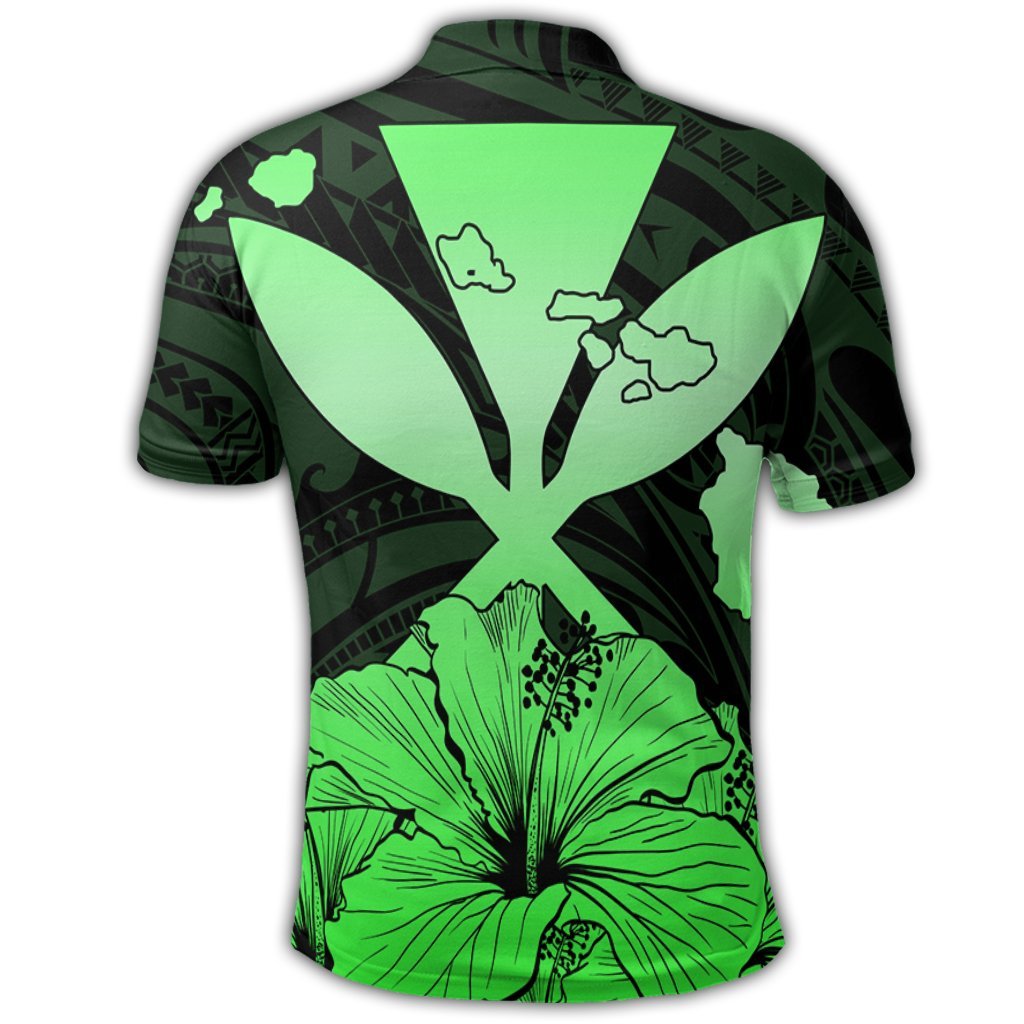 Hawaiian Kanaka Polo Shirt Hibiscus Polynesian Love Green - Polynesian Pride