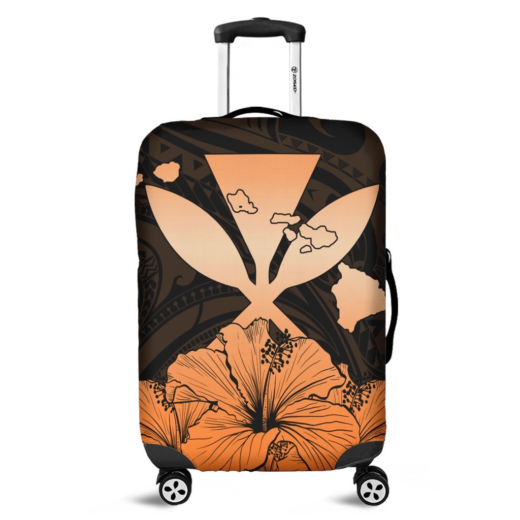 Hawaiian Kanaka Luggage Covers Hibiscus Polynesian Love - Orange - AH Black - Polynesian Pride