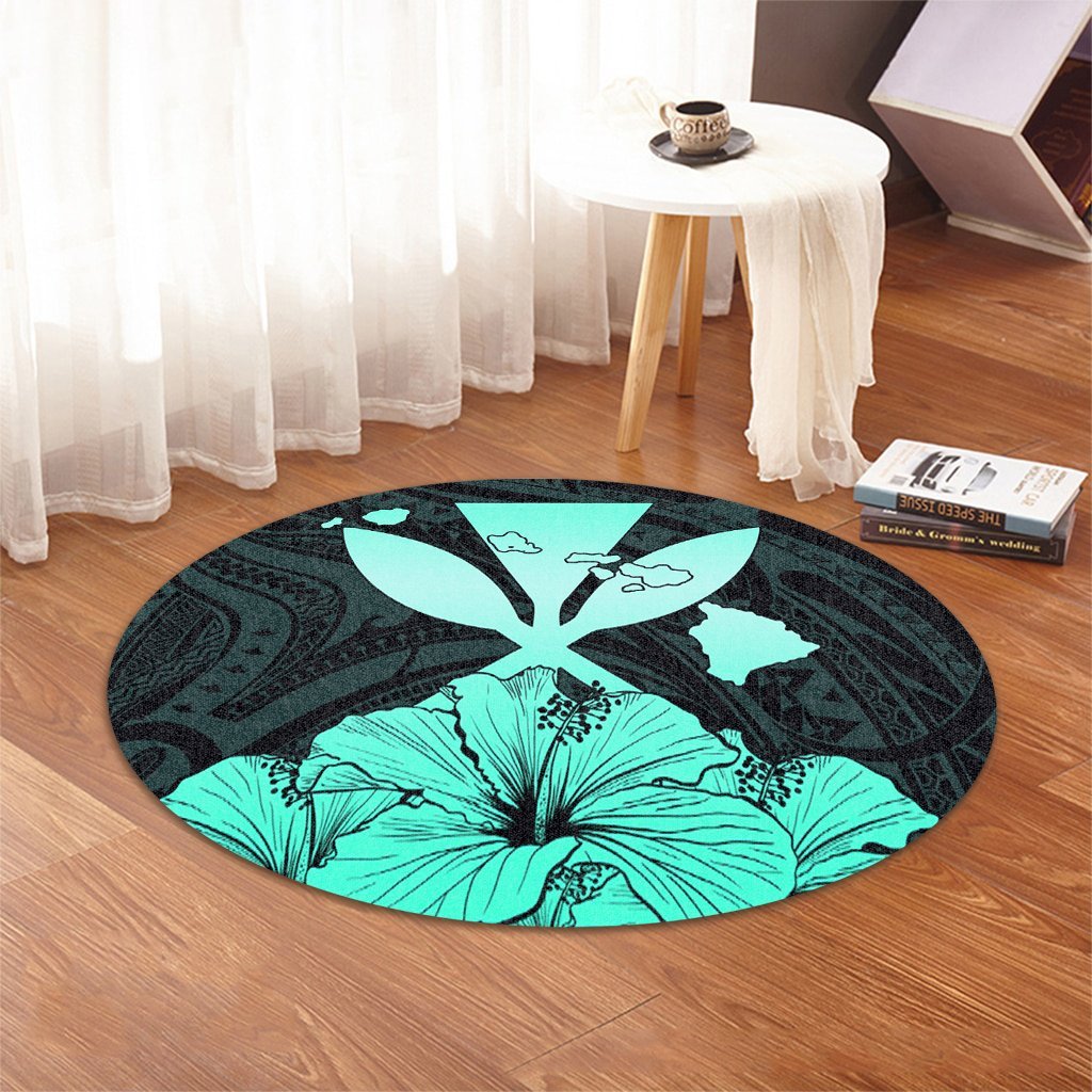 Hawaiian Kanaka Round Carpet Hibiscus Polynesian Love - Turquoise - AH - Polynesian Pride