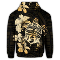 Hawaiian Kanaka Hibiscus Plumeria Mix Polynesian Turtle Hoodie - Polynesian Pride
