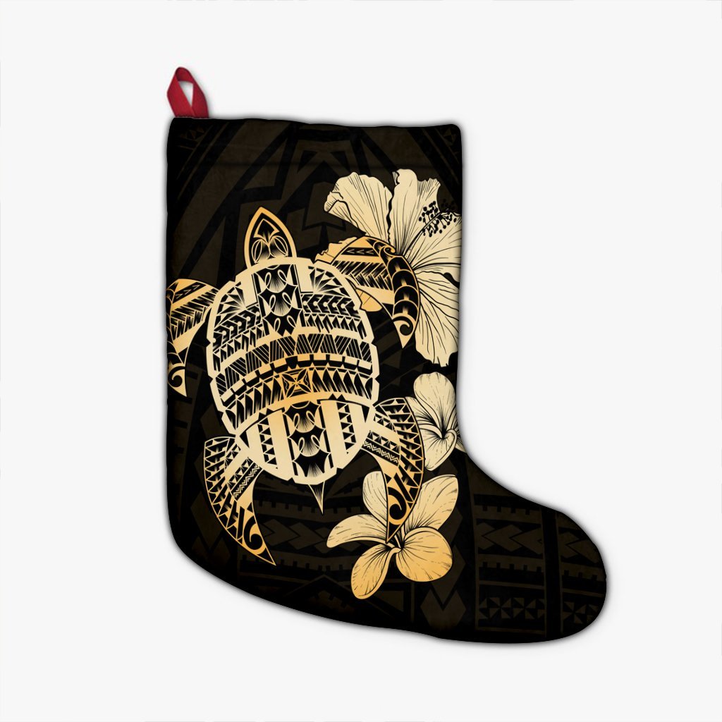 Hawaiian Kanaka Hibiscus Plumeria Mix Polynesian Turtle Christmas Stocking - AH Christmas Stocking 26 X 42 cm Black - Polynesian Pride