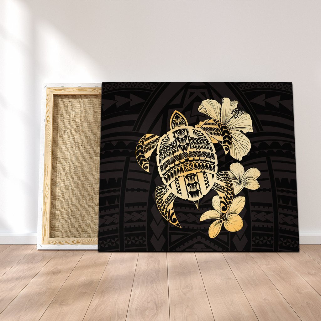 Hawaiian Kanaka Hibiscus Plumeria Mix Polynesian Turtle Canvas - AH Canvas Poly-cotton - Polynesian Pride
