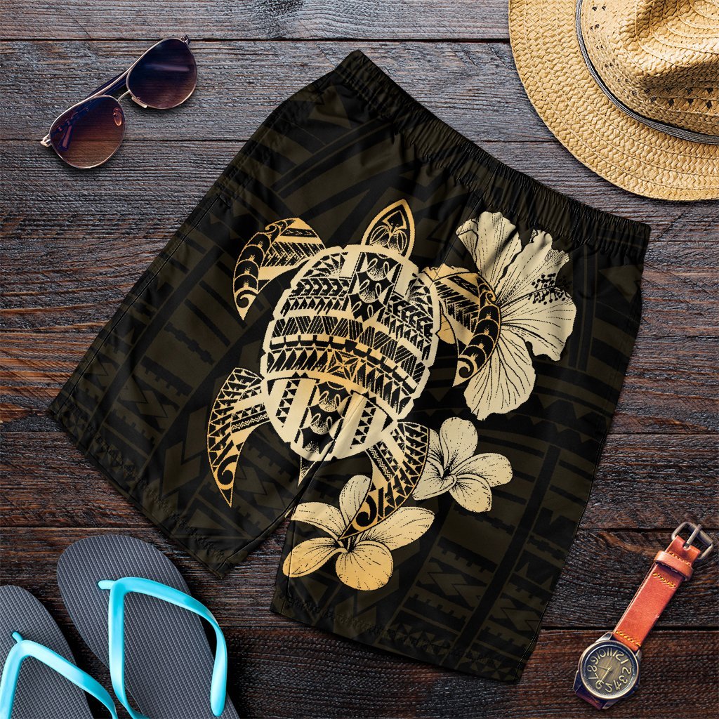 Hawaiian Kanaka Hibiscus Plumeria Mix Polynesian Turtle Men's Shorts - AH Art - Polynesian Pride