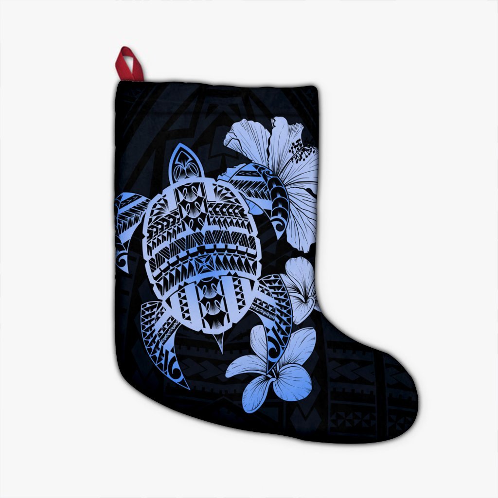 Hawaiian Kanaka Hibiscus Plumeria Mix Polynesian Turtle Christmas Stocking - Blue - AH Christmas Stocking 26 X 42 cm Black - Polynesian Pride