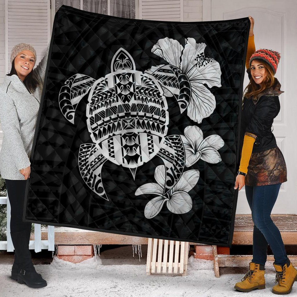 Hawaiian Kanaka Hibiscus Plumeria Mix Polynesian Turtle Premium Quilts - Gray - AH - Polynesian Pride