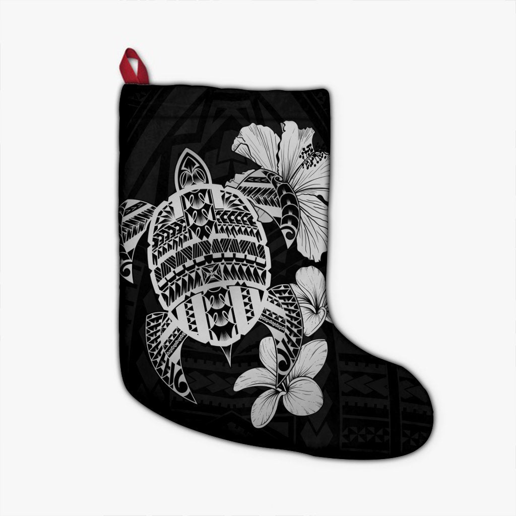 Hawaiian Kanaka Hibiscus Plumeria Mix Polynesian Turtle Christmas Stocking - Gray - AH Christmas Stocking 26 X 42 cm Black - Polynesian Pride