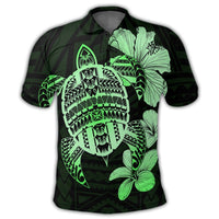 Hawaiian Kanaka Hibiscus Plumeria Mix Polynesian Turtle Polo Shirt Green - Polynesian Pride