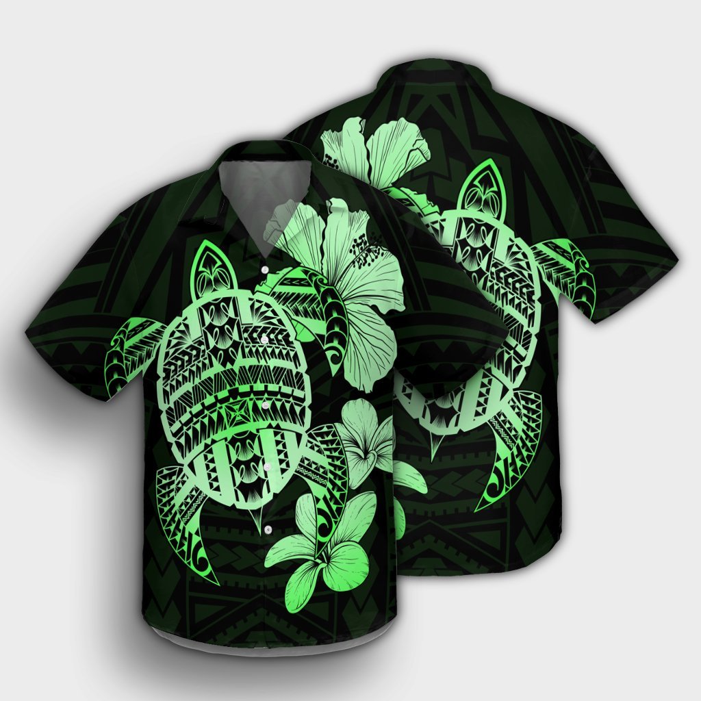 Hawaiian Kanaka Hibiscus Plumeria Mix Polynesian Turtle Hawaiian Shirt - Green - AH - Polynesian Pride
