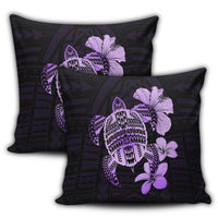 Hawaiian Kanaka Hibiscus Plumeria Mix Polynesian Turtle Pillow Covers - Violet - AH - Polynesian Pride