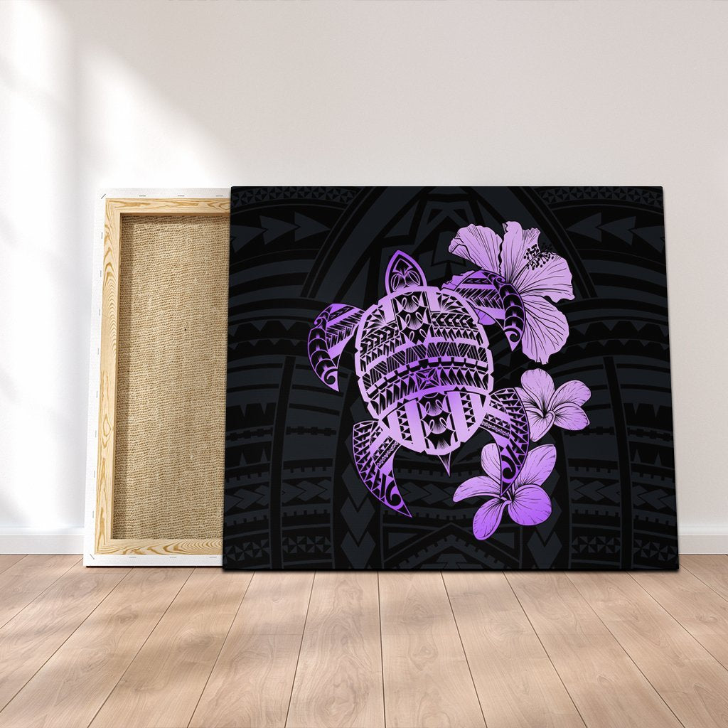 Hawaiian Kanaka Hibiscus Plumeria Mix Polynesian Turtle Canvas - Violet - AH Canvas Poly-cotton - Polynesian Pride