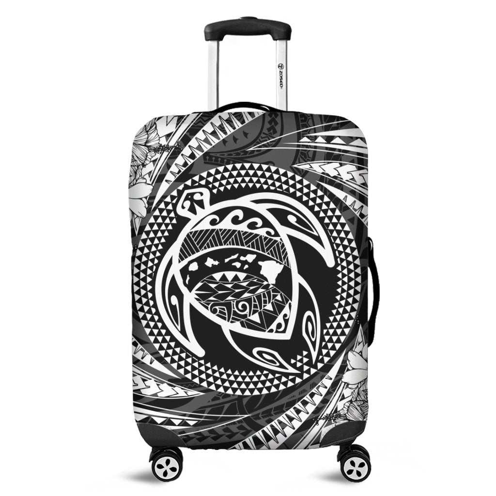 Hawaiian Kanaka Honu Hibiscus Tornando Polynesian Luggage Covers - AH Black - Polynesian Pride