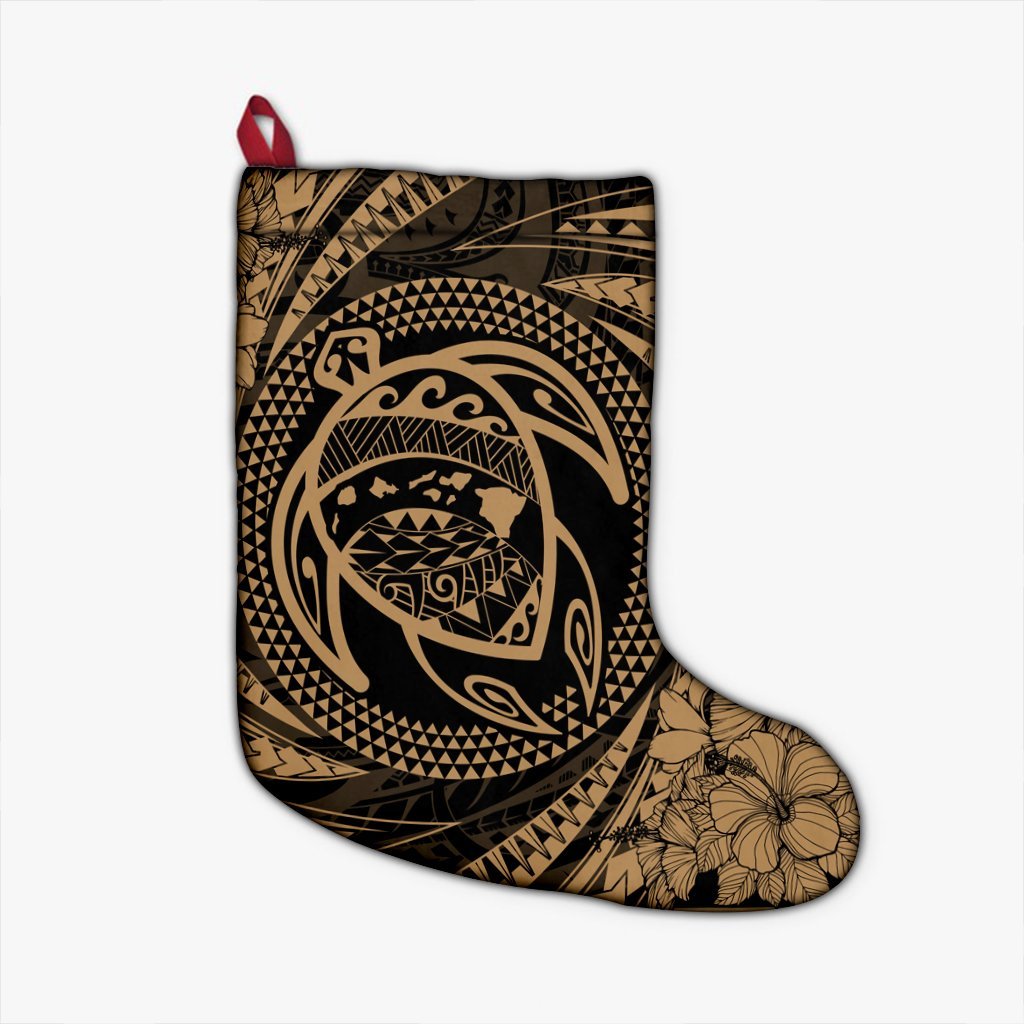 Hawaiian Kanaka Honu Hibiscus Tornando Polynesian Gold Christmas Stocking - AH Christmas Stocking 26 X 42 cm Black - Polynesian Pride