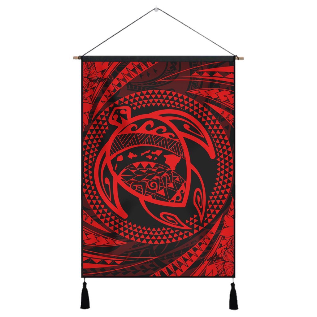 Hawaiian Kanaka Honu Hibiscus Tornando Polynesian Red Hanging Poster - AH Hanging Poster Cotton And Linen - Polynesian Pride