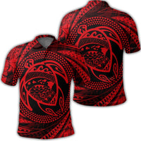 Hawaiian Kanaka Honu Hibiscus Tornando Polynesian Red Polo Shirt Unisex Black - Polynesian Pride