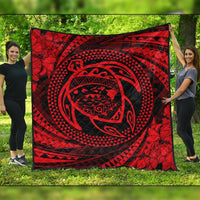 Hawaiian Kanaka Honu Hibiscus Tornando Polynesian Red Premium Quilts - AH Black - Polynesian Pride