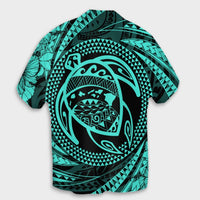 Hawaiian Kanaka Honu Hibiscus Tornando Polynesian Turquoise Hawaiian Shirt - AH - Polynesian Pride