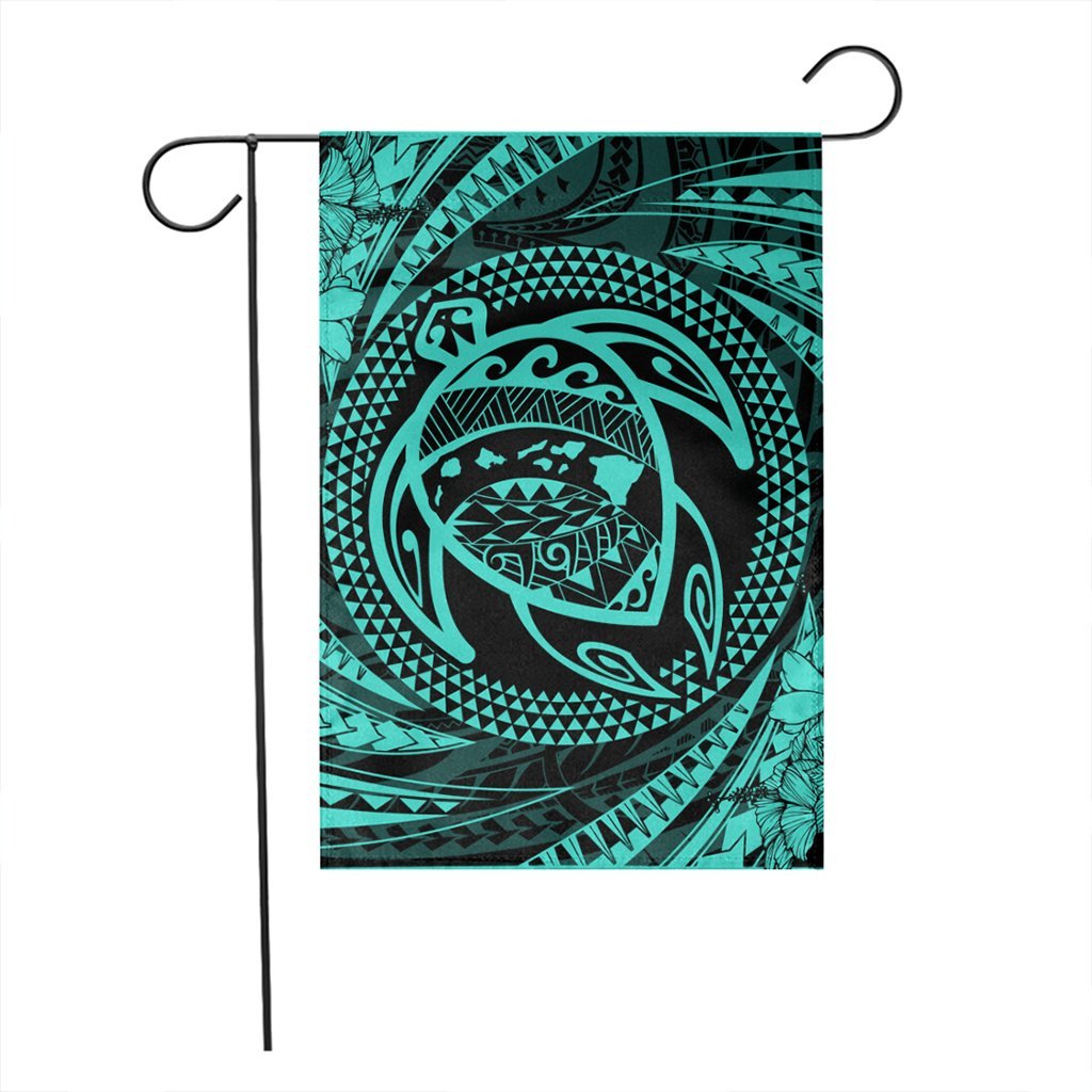 Hawaiian Kanaka Honu Hibiscus Tornando Polynesian Turquoise Flag - AH - Polynesian Pride