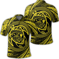Hawaiian Kanaka Honu Hibiscus Tornando Polynesian Yellow Polo Shirt Unisex Black - Polynesian Pride
