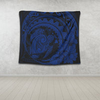 Hawaiian Kanaka Honu Map Hibiscus Globular Polynesian Blue Tapestry - AH - Polynesian Pride