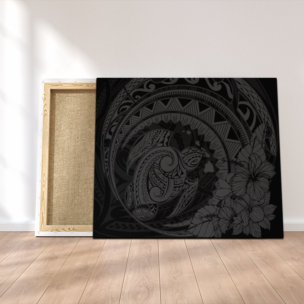 Hawaiian Kanaka Honu Map Hibiscus Globular Polynesian Gray Canvas - AH Canvas Poly-cotton - Polynesian Pride