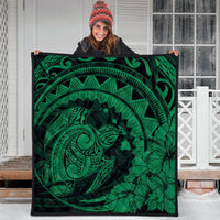 Hawaiian Kanaka Honu Map Hibiscus Globular Polynesian Green Premium Quilts - AH - Polynesian Pride