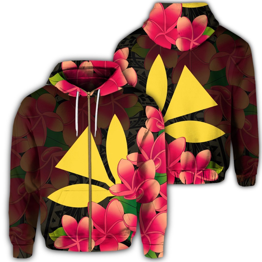 Hawaiian Kanaka Plumeria Polynesian Zip Hoodie Unisex Art - Polynesian Pride